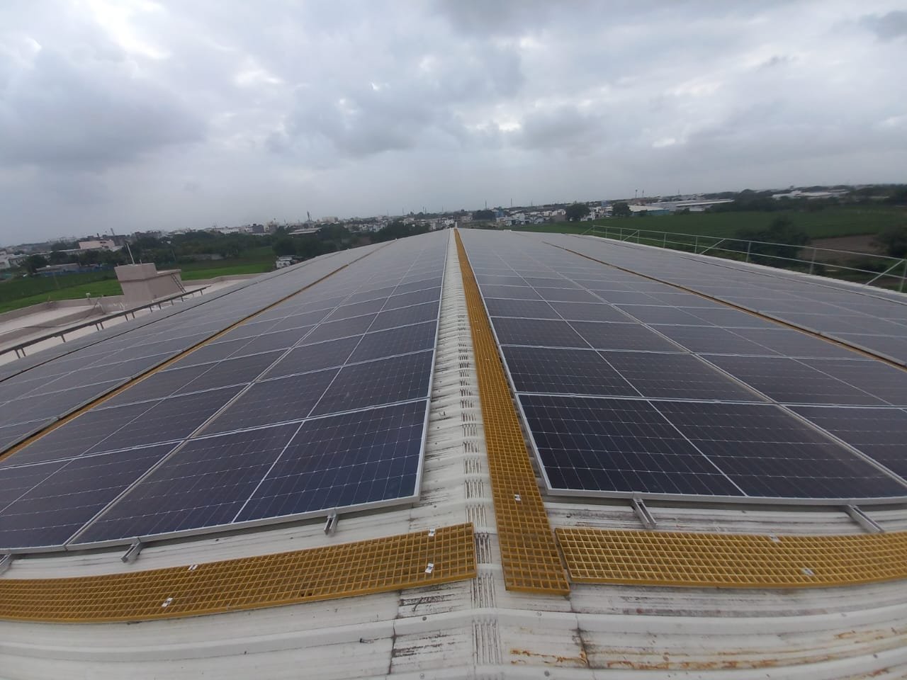 Industrial Factory Shed Solar Array with Maintenance Walkway